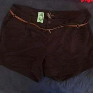 Black belted rayon shorts